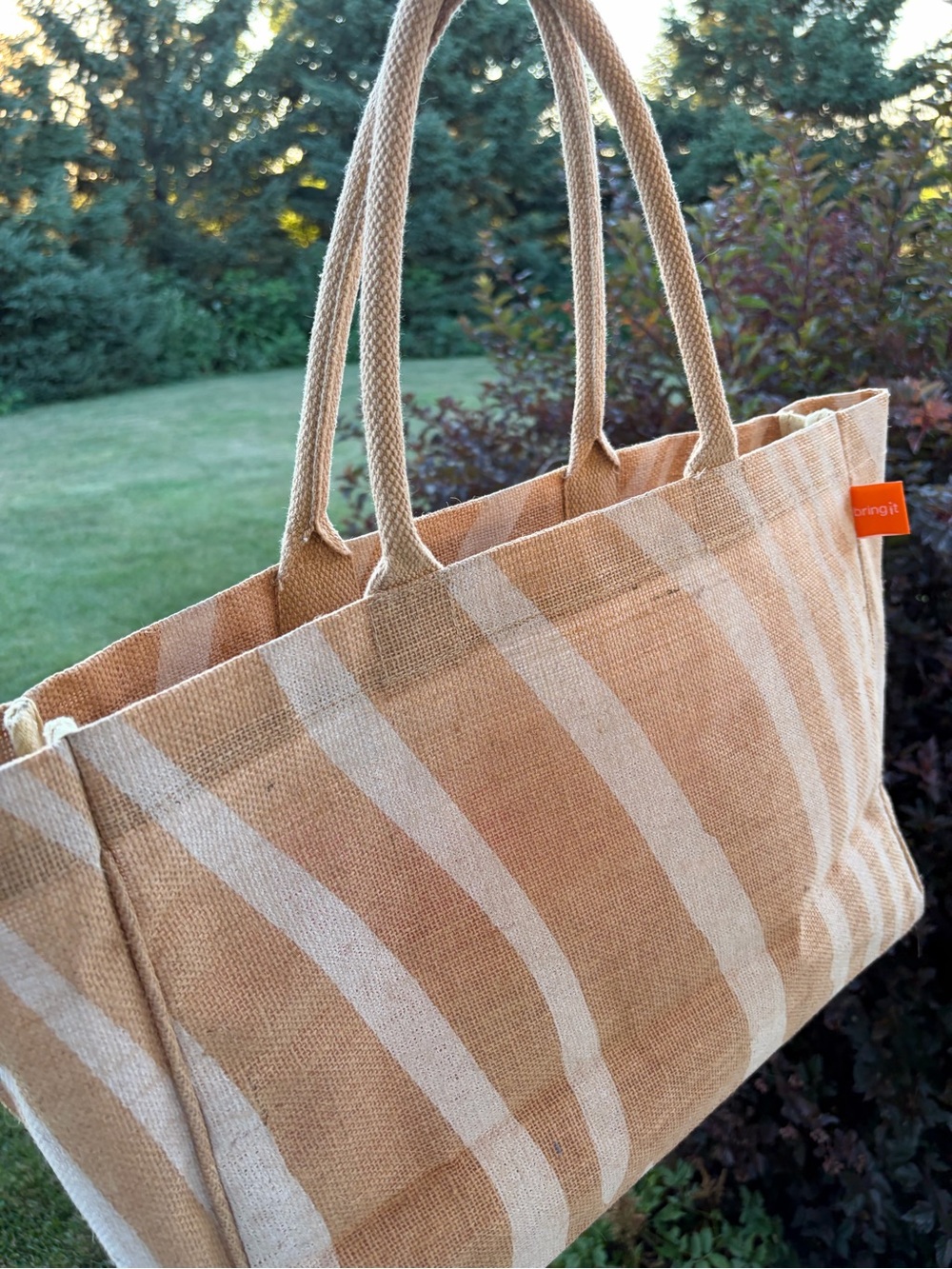 BRING IT striped zebra print jute tote bag tan cream bag braided handles boho